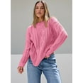 thumbnail image 6 of Polyester Fabric Women's Oversized Cable Knit Sweater Elegant Round Neck Design Warm And Comfortable Wear, 6 of 8