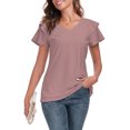 thumbnail image 4 of Dreamfish Women's Summer Tops V Neck T Shirt Ruffle Short Sleeve Eyelet Top Casual Eyelet Blouse, 4 of 7