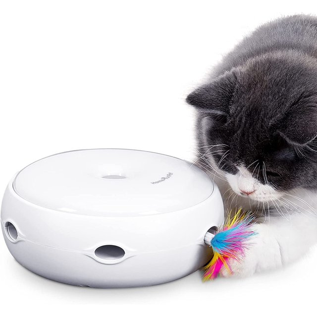 Juguete inteligente para gatos para gatos con plumas, versión silenciosa, juguete interactivo para gatitos, 3 modos de juguete electrónico, estimulador interesante de trabajo automático aleatorio, pil JFHHH pequeña