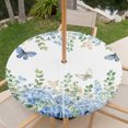 thumbnail image 6 of Round Outdoor Tablecloth with Umbrella Hole and Zipper, Blue Hydrangea Fitted Table Cover with Elastic Edge for 31-35 Inch, Spring Summer Eucalyptus Leaves Butterfly Waterproof Patio Tablecoths, 6 of 9