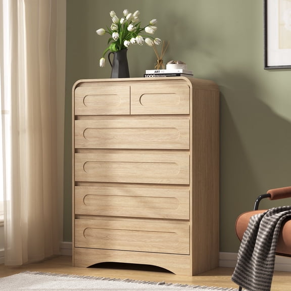 6 Drawers Dresser for Bedroom, 44" Tall Dressers & Chest of Drawers for Living Room, Natural Oak
