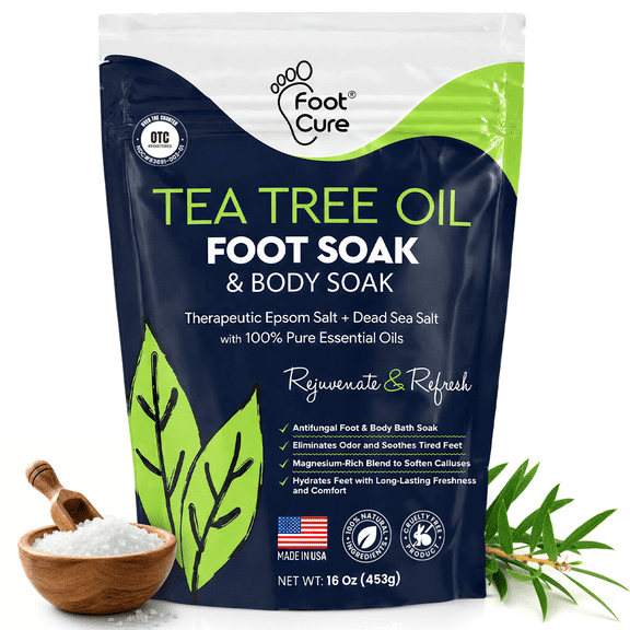 FootCure Tea Tree Oil Foot Soak with Epsom Salt for Toenail Care, Athlete's Foot, Callus Softening, 14 oz, 1 Pack