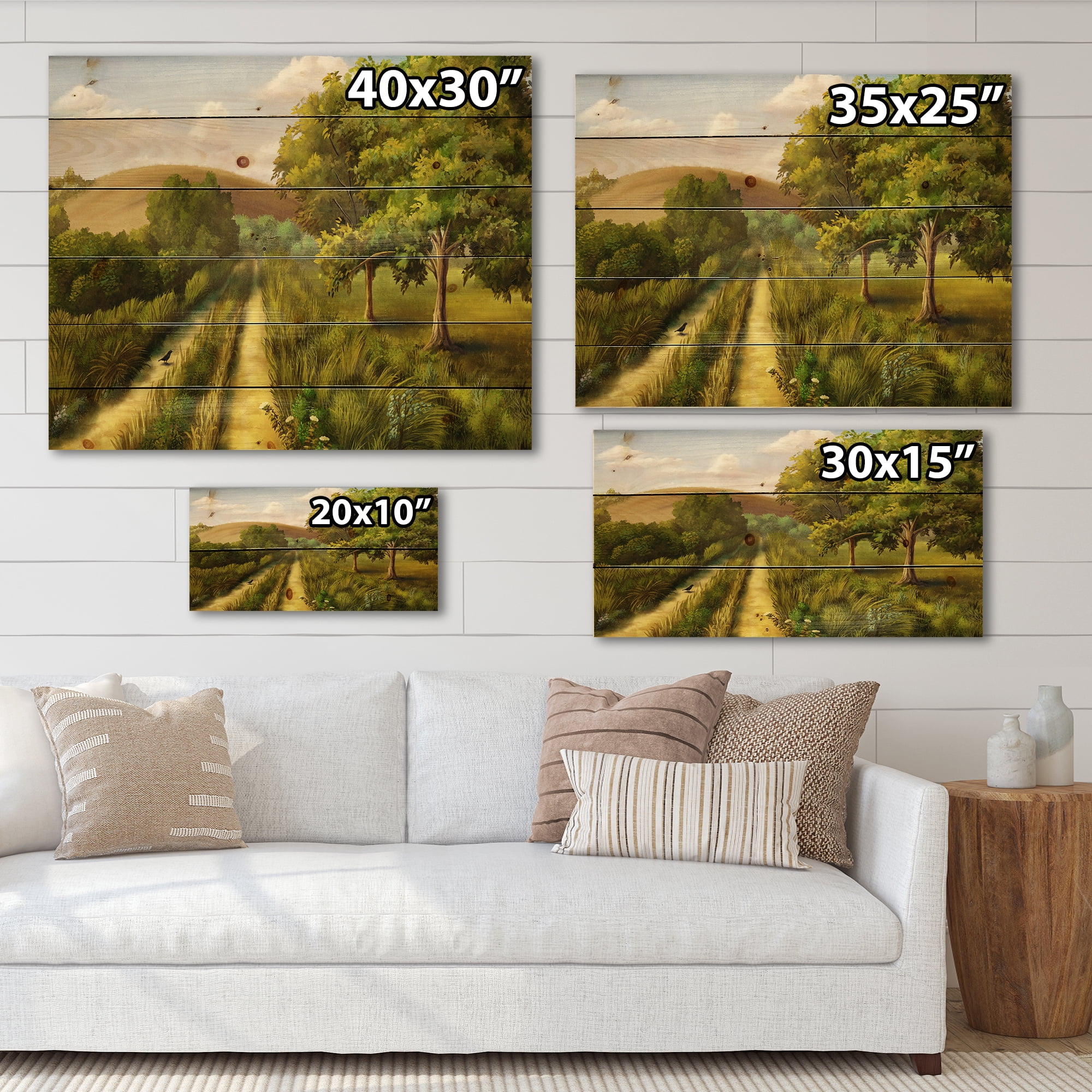 Designart 'Vital Country Road During Summer' Traditional Print on Natural Pine Wood