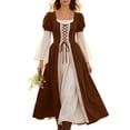 thumbnail image 2 of BRGZLK Medieval Renaissance Dress for Women 2026 Trendy Color Block Square Neck Lace Up Goth Costumes Dresses for Ren Fair Halloween Cosplay Brown 2XL, 2 of 9