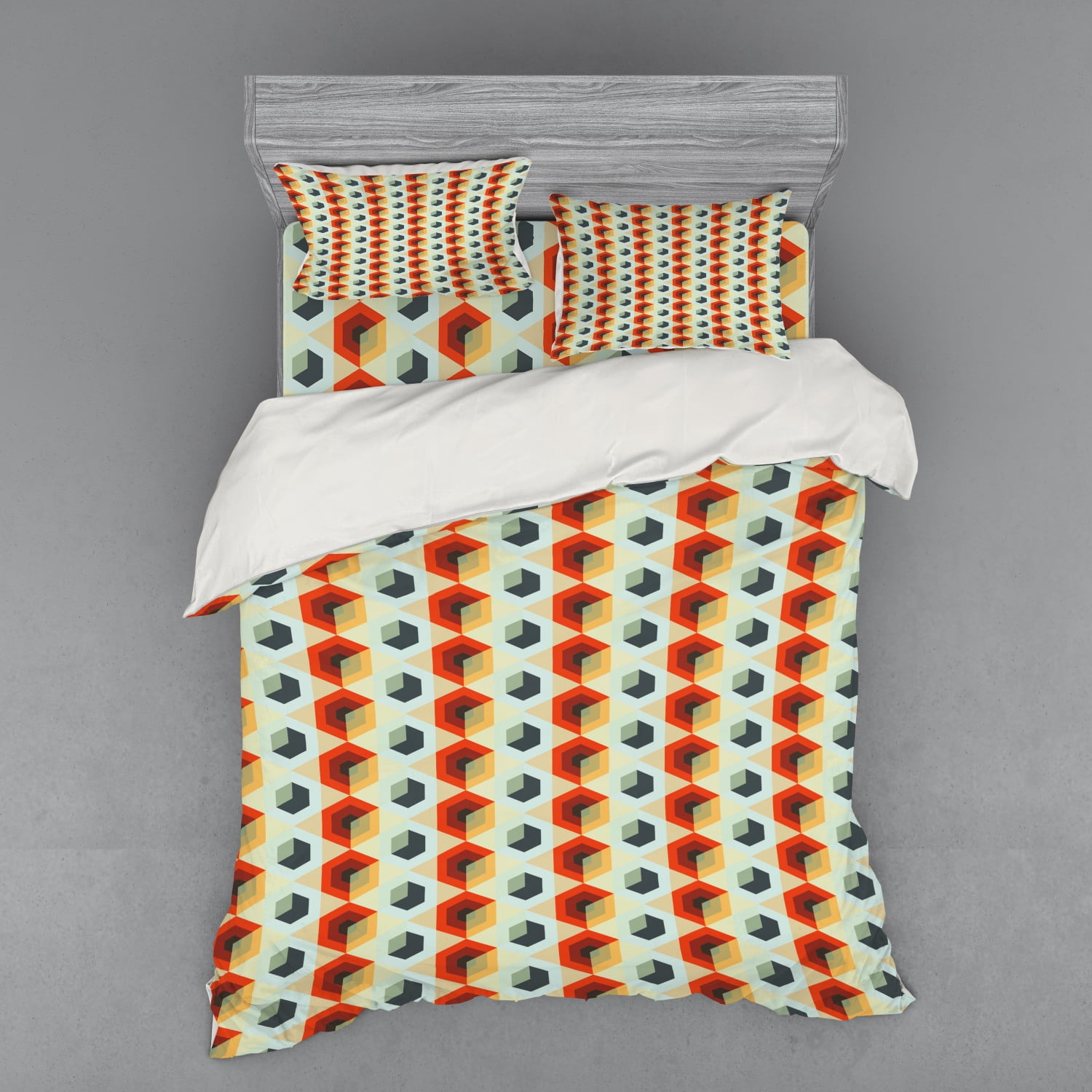 Geometric Duvet Cover Set, Hexagonal Comb Pattern Abstract Rhombus