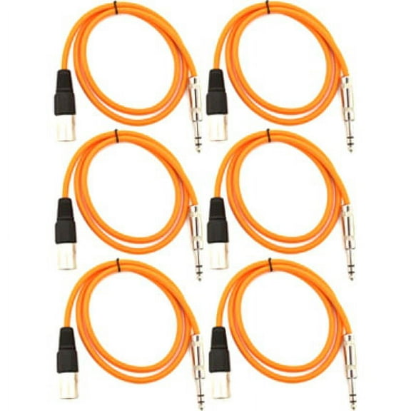 Seismic Audio SATRXL-M3, 6 Pack of Orange 3' XLR Male to TRS Patch Cables