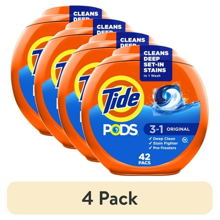 (4 Pack) Tide Pods Liquid Laundry Detergent Pacs, Original Scent, 42 Count