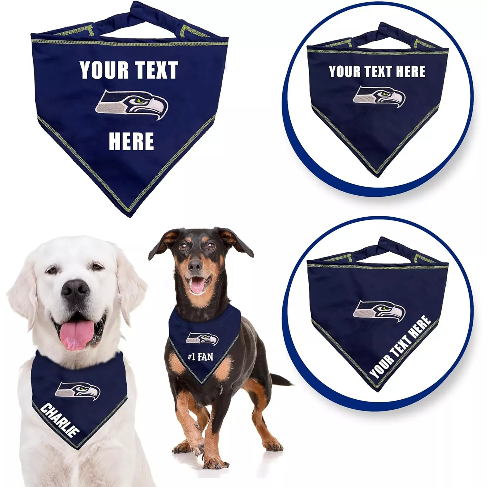 Pets First NFL Personalized Tie Bandana for Dogs & Cats Customizable Dog Bandana