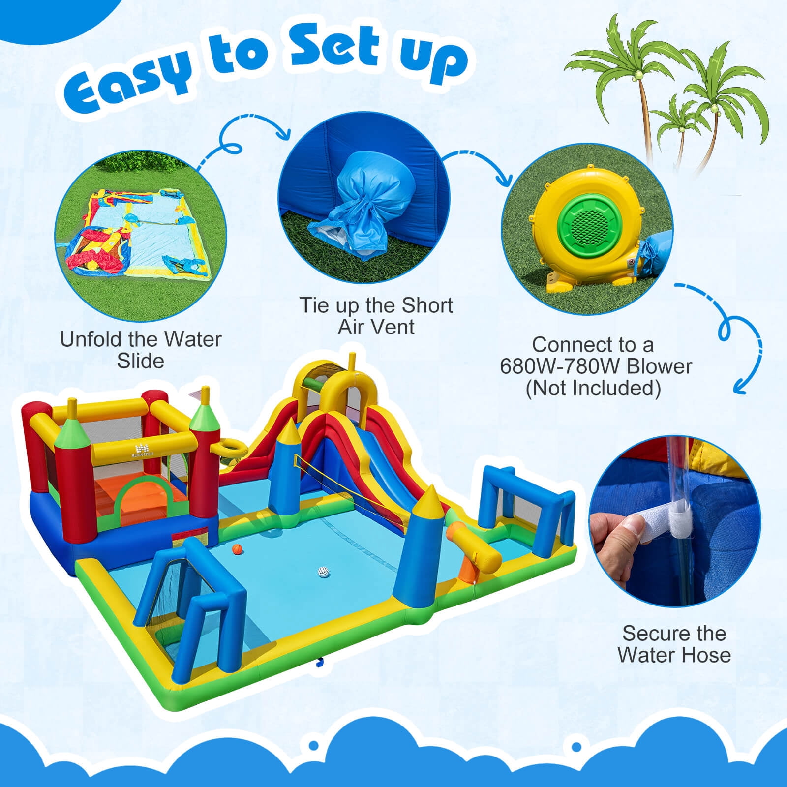 Costway Inflatable Water Slide Bounce House with Climbing Wall Splash Pool Basketball Hoop without Blower