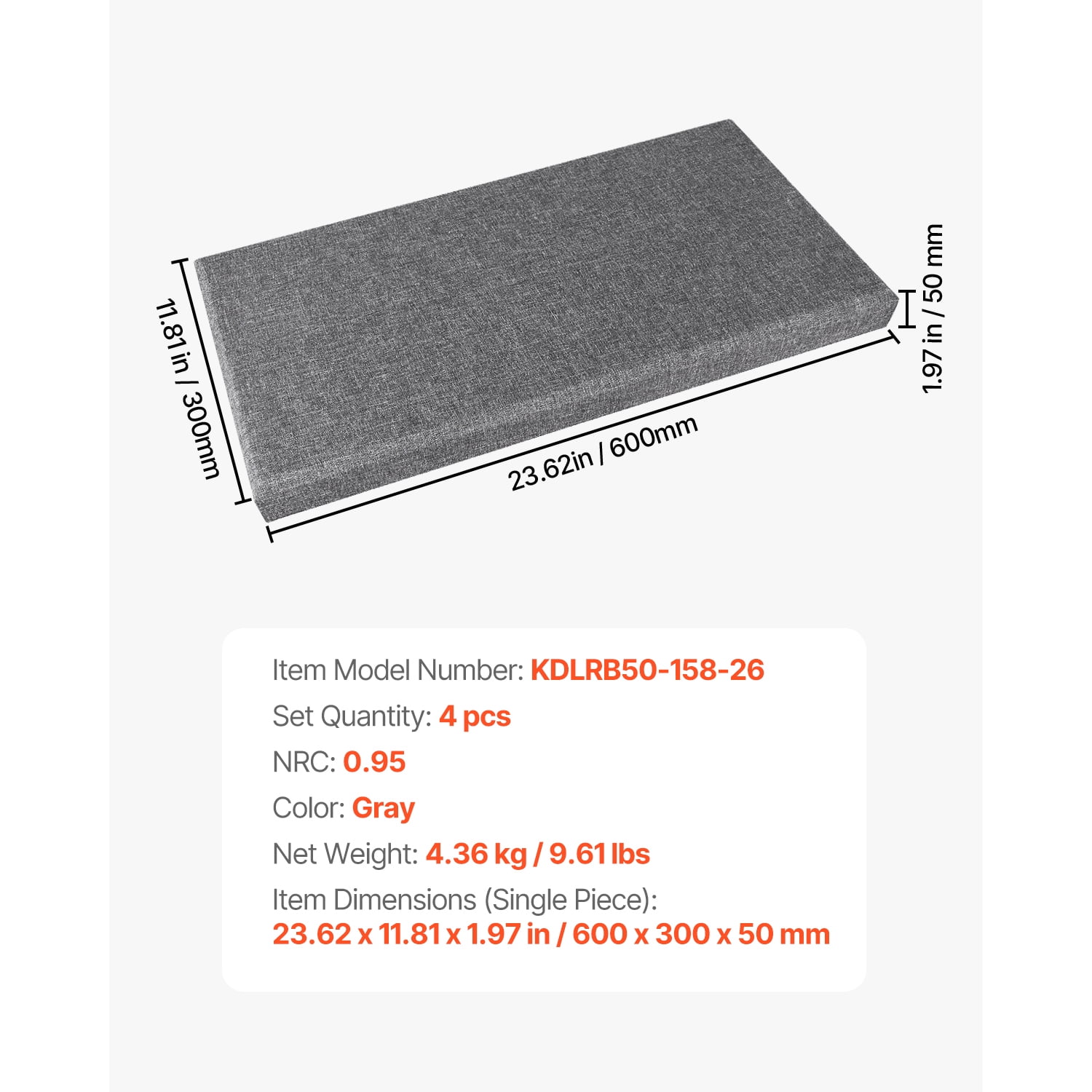 KFFKFF Quartet of Acoustic Panels, 2-inch Depth 23.6 x 11.8 inch Fiberglass Sound Dampening Panels, Stick-on Noise Reduction Wall Boards, Suitable for Studios, Office, Home Cinema, Conference Room