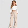 thumbnail image 2 of KPOPLK Girl's Baggy Sweatpants Solid Color Wide Leg Pants Elastic Waist Long Trousers Joggers Trendy Beige Size 5-6 Years, 2 of 6