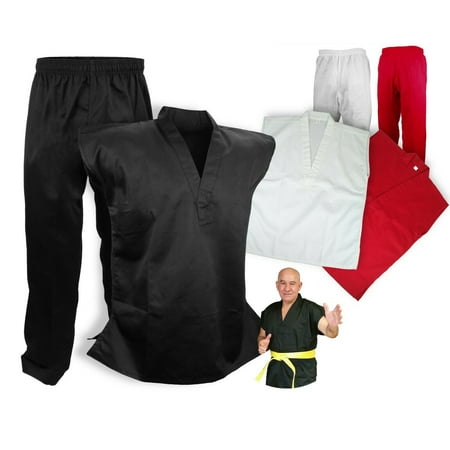 Sleeveless Martial Arts Uniform Gi Karate Taekwondo Kimono V-neck Set (Black,00)
