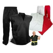 Sleeveless Martial Arts Uniform Gi Karate Taekwondo Kimono V-neck Set (Black,6)