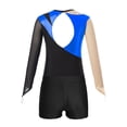 thumbnail image 6 of CHICTRY Kids Girls Gymnastics Suit Mesh Long Sleeves Metallic Leotard Open Back Unitard with Shorts Dance Set Royal Blue&Black 14, 6 of 7