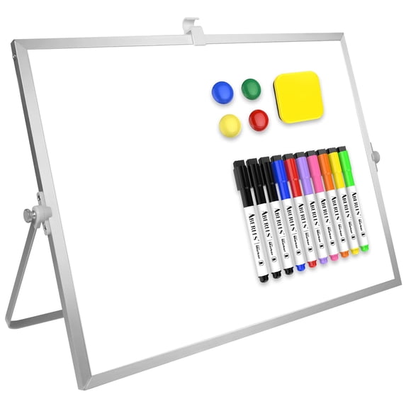 Pizarra blanca de borrado en seco ABERLLS de 40 x 30 cm con soporte, 10 rotuladores