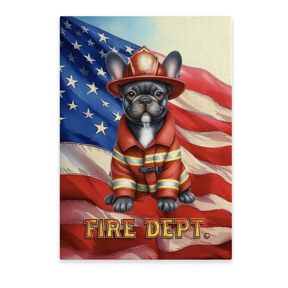 Firefighter French Bulldog Hero Rescue Fire Dept Fireman USA Flag Vertical Matte Canvas Poster Dog Lover Gifts Wall Art Home Decor - 02026