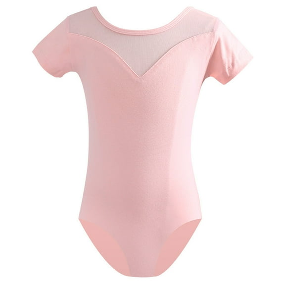 Miqool Toddler Kids Girls Short Sleeve Leotards for Ballet, Mesh Patchwork Comfy Cotton Dance Uniform Bodysuit for 3-15 Years