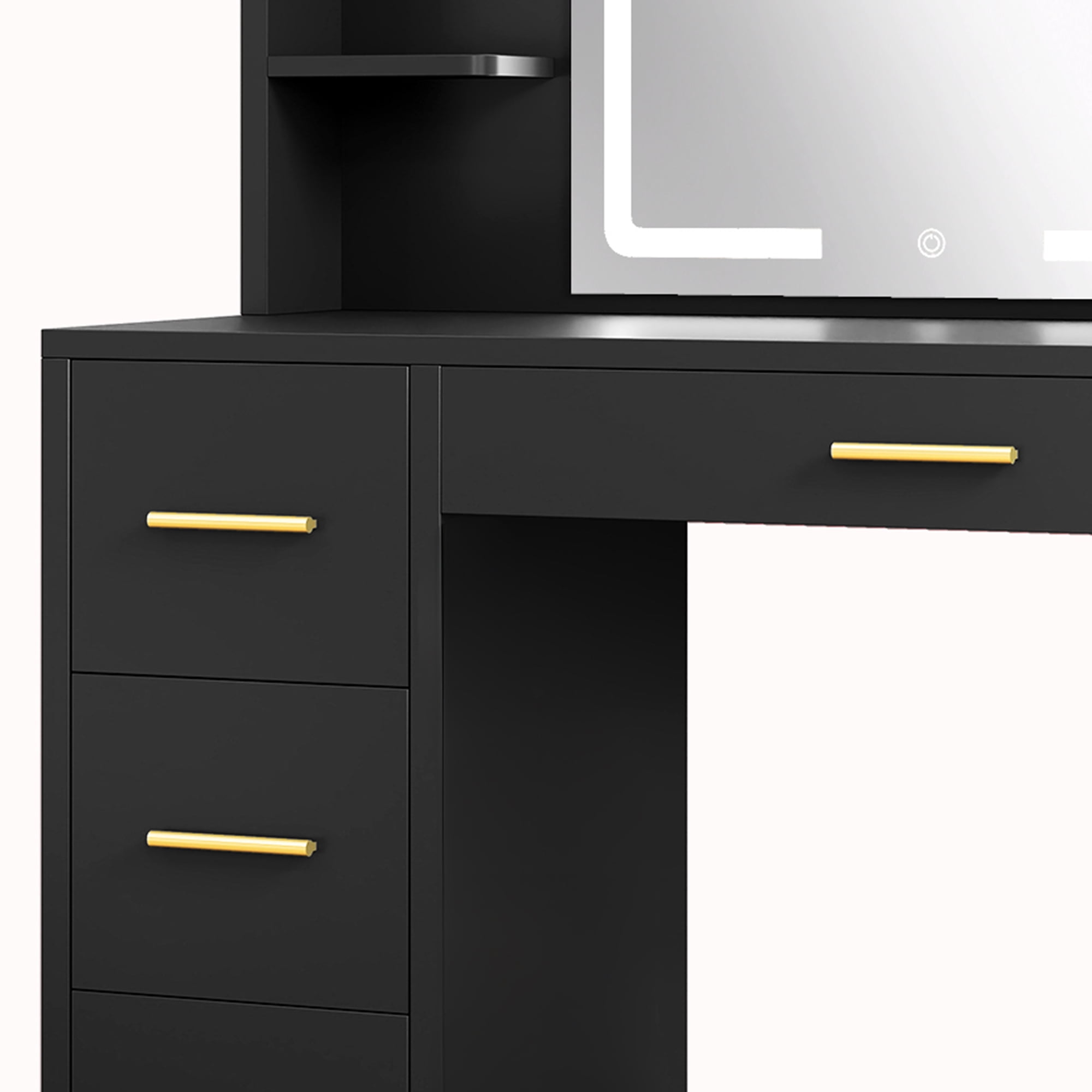 Uforic 40" Black Makeup Vanity Desk with 3-Color LED Mirror, 4 Drawers, 7 Open Shelves, Power Outlets, Hair Dryer Holder & Anti-Tip Safety for Adults