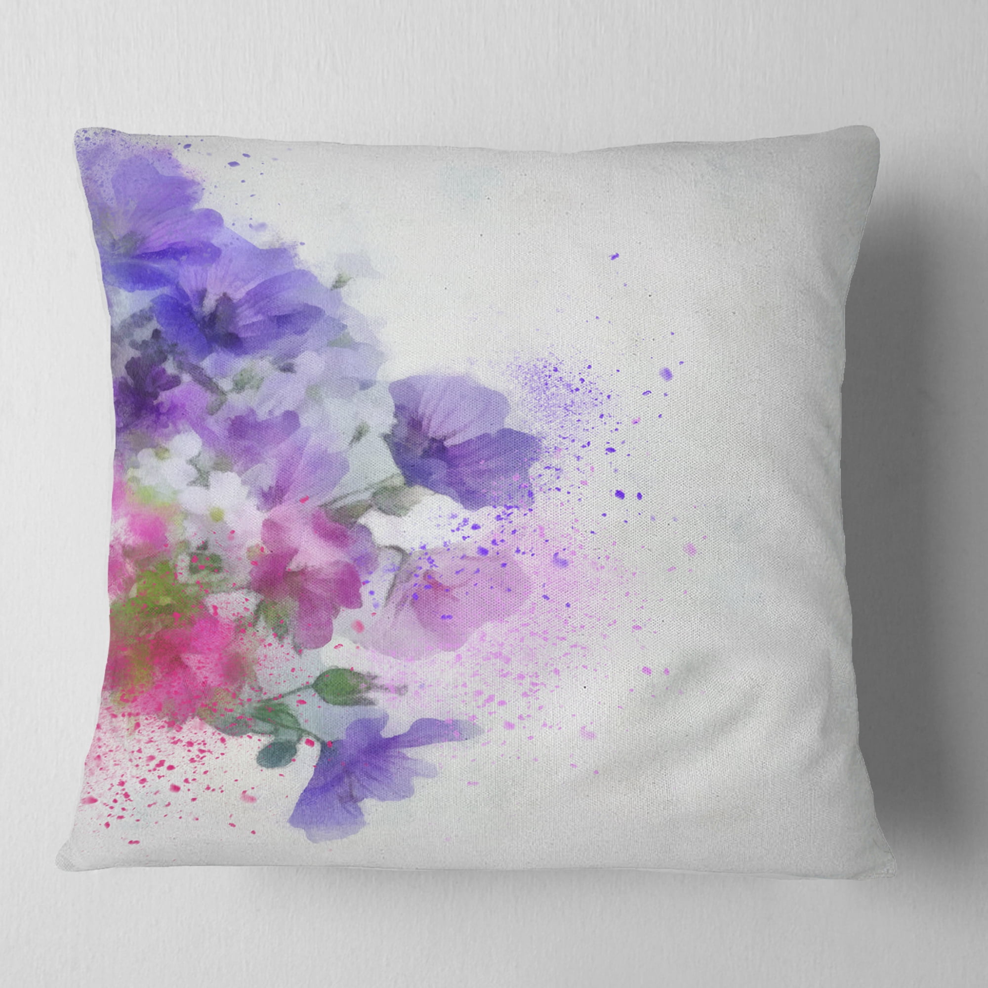 Designart Little Purple Flowers Hand drawn - Flowers Throw Pillowwork - 16x16