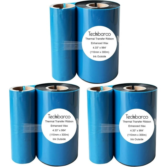 UTAH-3 Rolls 4.33" x 984'(110mmx300m) Premium Enhanced Wax Thermal Transfer Ribbon, Core 1", Black, with Empty Reel, Ink Outside, Barcode Ribbon Compatible with Zebra Printer