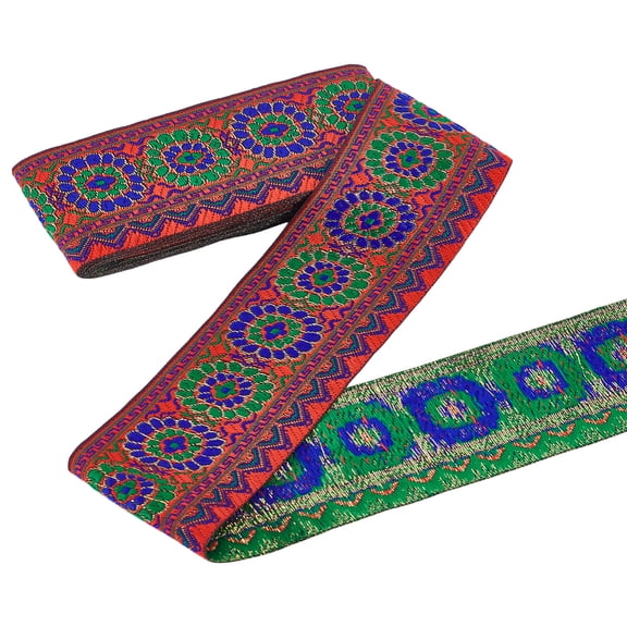 3.8 Yards Ethnic Style Embroidery Polyester Ribbons 2 inch Red Grosgrain Jacquard Ribbon Woven Fabric Flower Pattern Garment Accessories