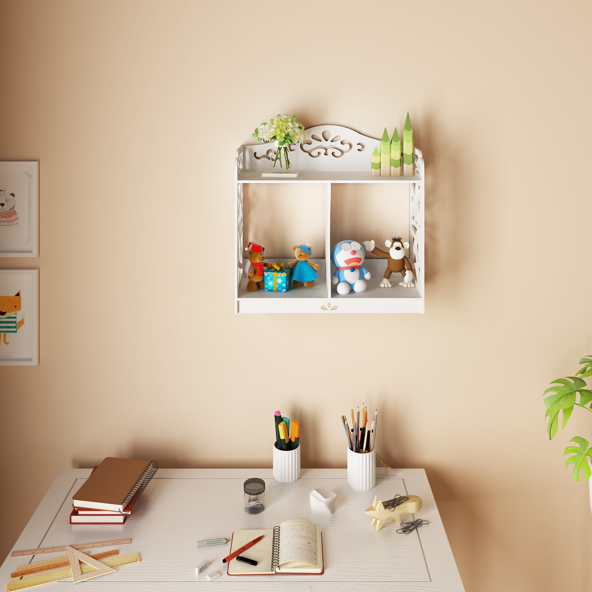 Wood-plastic Board Wall Shelf Bookshelf Flower Shelf 