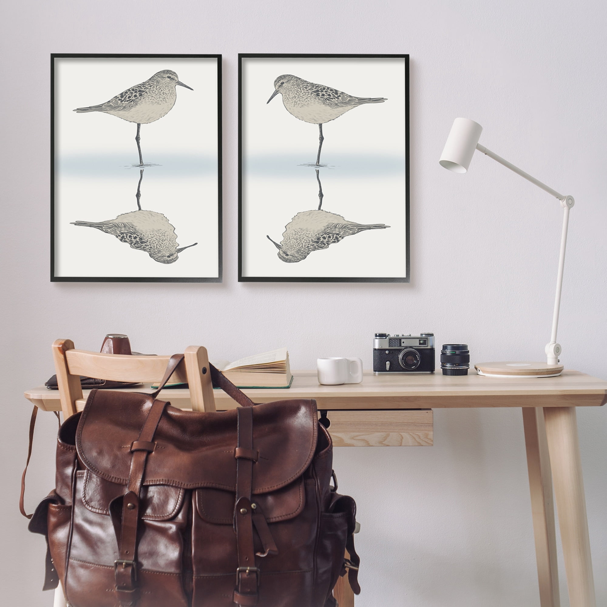 Stupell Industries Tranquil Sandpiper Reflection Nautical Bird Beach Shore Graphic Art Black Framed Art Print Wall Art, Set of 2, Design by Ziwei Li