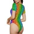 thumbnail image 3 of Balery Glitter Rainbow Women's Short Sleevee Crew Neck Bodysuit Tops Short Sleeve Tops Basic-Large, 3 of 9