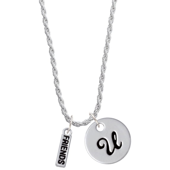 Delight Jewelry Silvertone Friends Silvertone Script Initial Disc - U - Charm Necklace, 20"+3"