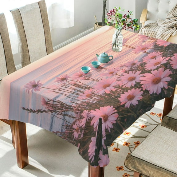 YAZAOO Square Tablecloth Pink Daisies Sea Pattern Tableclothes