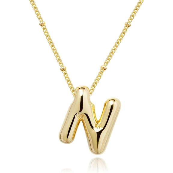Gold Bubble Letter Necklace For Women, 14K Gold Plated Balloon Initial Letter Pendant Necklace Dainty Charm Initial Necklaces For Women Trendy Chunky Custom Name Necklace Gold Jewelry For Wo[Z1787]