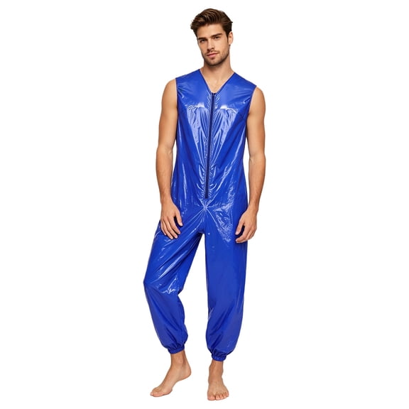 vastwit Men's Work Jumpsuits Sleeveless Zipper Front Waterproof Coveralls Mechanic Overalls Sauna Suit Royal Blue 3XL