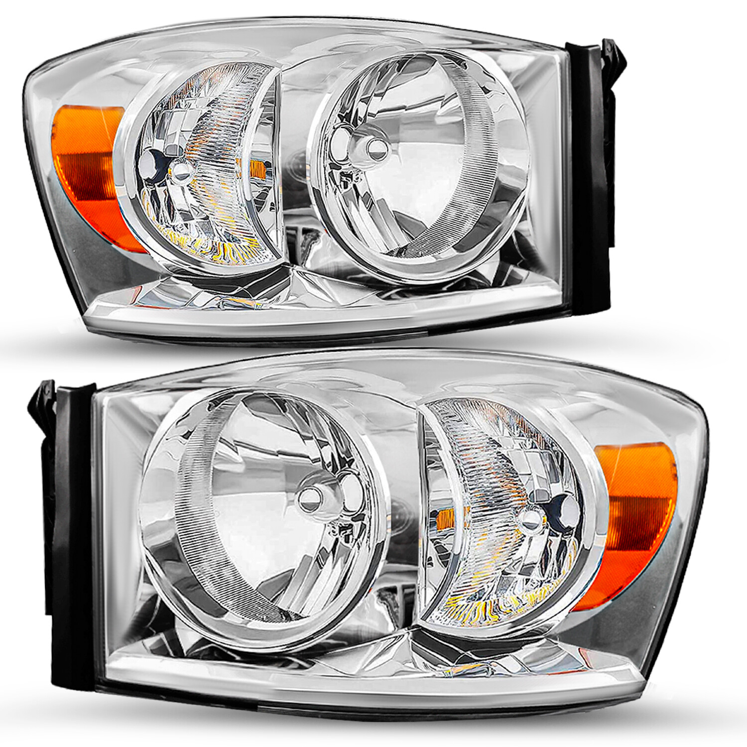 Pair Black ABS Headlight Housing Bases For Freightliner FLD 112/120 (1989-2003) – Left & Right, DOT-Certified