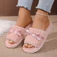 thumbnail image 5 of Slippers for Women Memory Foam House Womens Slipper Slides Home Bedroom Bathroom Spa Open Toe Corduroy Cute Bow Slippers Cozy Comfortable Pink, 5 of 9
