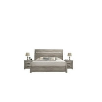 Roundhill Furniture Floren Weathered Gray Wood 3-Piece Bedroom Set, Queen Bed with 2 Nightstands
