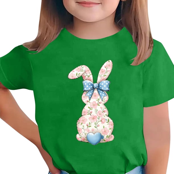 Camiseta de Cuello Redondo Impresa de Pascua de Manga Corta para Niños, Camiseta Gráfica de Niños Casual para 3-14 Años de Uso Diario