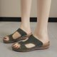thumbnail image 2 of Bmisegm Ladies Summer Solid Colour Flowers Hollow Breathable Slope with Thick Bottom Large Size Sandals Slippers Sandals Women Summer Green 9, 2 of 7