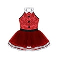 thumbnail image 3 of Yartina Girls Mock Neck Bowtie Sparkly Sequins Sleeveless Ballet Dance Leotard Tutu Dress Costume Red 12, 3 of 5