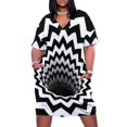 thumbnail image 1 of Vestido de novia con bolsillos sueltos, diseño de chevron óptico y negro (negro/blanco), vestido de verano para uso diario., 1 of 6