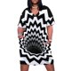 thumbnail image 1 of Vestido de novia con bolsillos sueltos, diseño de chevron óptico y negro (negro/blanco), vestido de verano para uso diario., 1 of 6