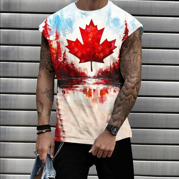 EOYWHK White Tank Top Men Canada Day Graphic Shirt Patriotic Toronto Maple Leafs Raglan Gym Workout Tee Shirt Clearance