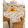 thumbnail image 4 of Round Fitted Tablecloths with Elastic Edge Thanksgiving Cute Fox Hedgehog Owl on Retro Oil-Proof Waterproof Wipeable Table Cover for Kitchen Dining Party Decor Autumn Leaf Table Clothes,45" - 54", 4 of 6