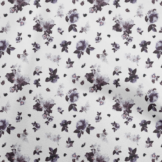 oneOone Tissu Georgette Viscose Blanc Fleurs Matériel de Couture Tissu Imprimé au Mètre 42 Pouces de Large