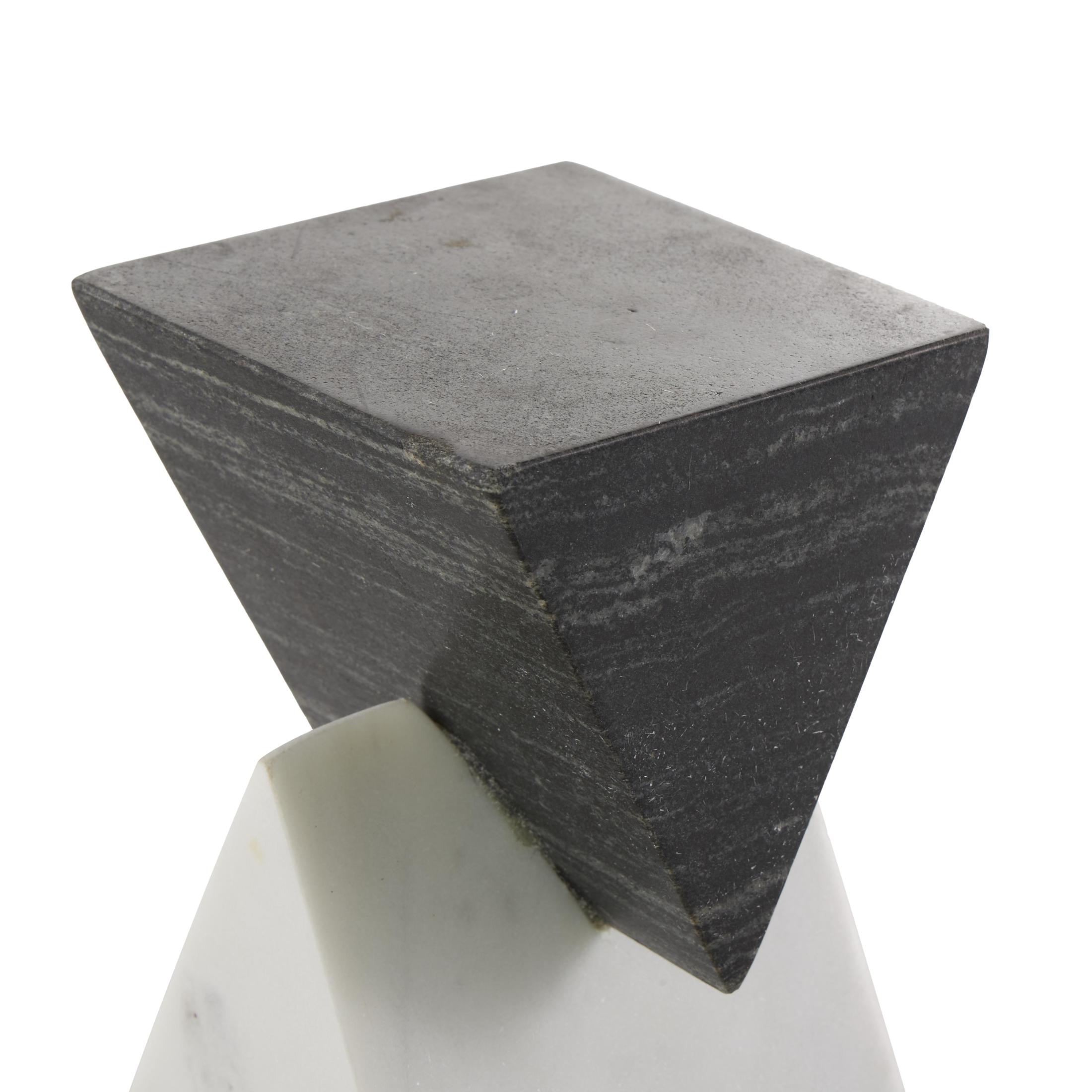 4" x 7" White Marble Stacked Pyramid Geometric Sculpture with White Base, by DecMode