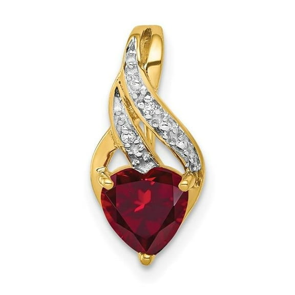 Finest Gold 14K Yellow Gold Diamond & Created Ruby Polished Heart Pendant