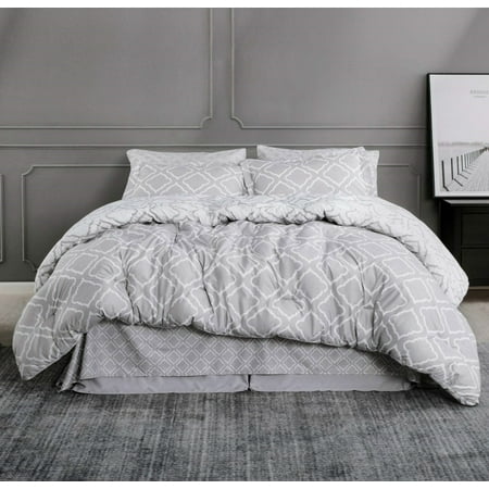 8 Pieces Bed In A Bag Queen Size Gray All Season Quatrefoil