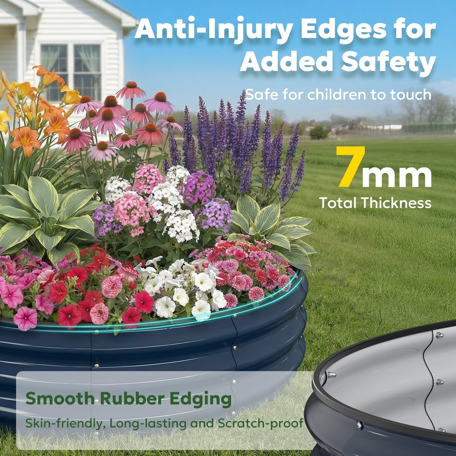 Raised Garden Bed 4x4x1ft, Quccifan Heavy Duty Round Galvanized Metal Planter Box for Vegetables Flowers, Durable Garden Bed for Backyard Patio Balcony, Gray