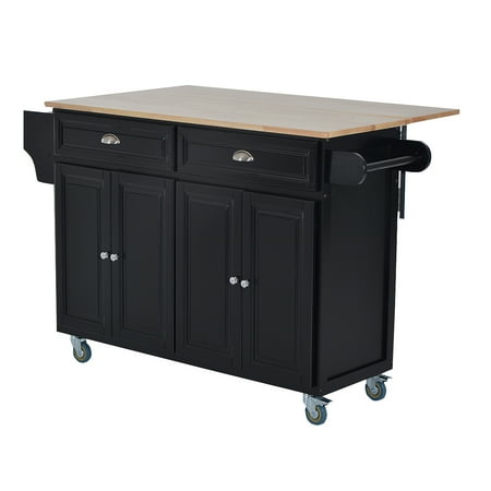 Enclosed Drop Leaf Cart - HOMCOM Rolling Kitchen Island Storage Cart Table w/ Drop Leaf Top - White/Black