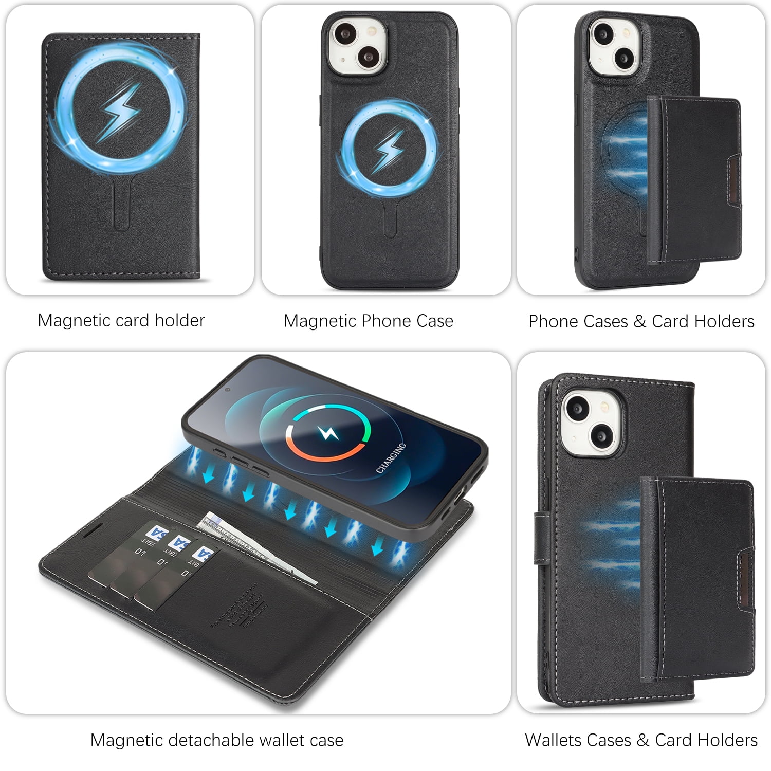 Dteck for iPhone 15 Case Detachable Wallet Case with Card Holder, 3 in 1 PU Leather Flip Folio with RFID Blocking Stand Shockproof Phone Cover,Black