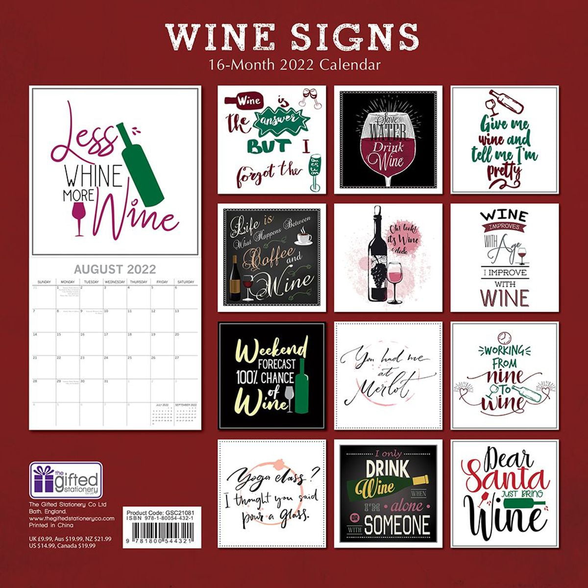 Funny Quotes Theme Wine Signs Calendar 12 x 12 Inch Monthly View 2021 Wall Calendar 16-Month Includes 180 Reminder Stickers 